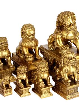 铜 铜家居狮子摆件狮子摆设黄铜 一对狮子