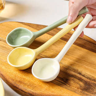 陶瓷长柄勺子家用爱小汤勺家用网红ins风吃饭勺甜品汤匙调羹 日式