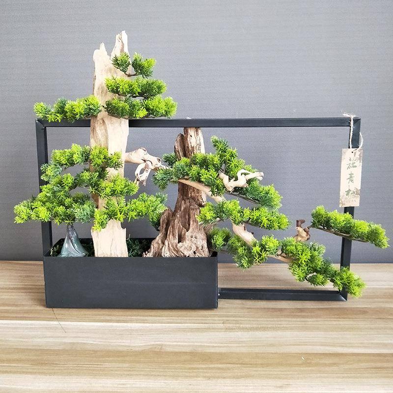 新物中式横框横框居仿真件植客厅酒店玄关家装饰摆仿真植物