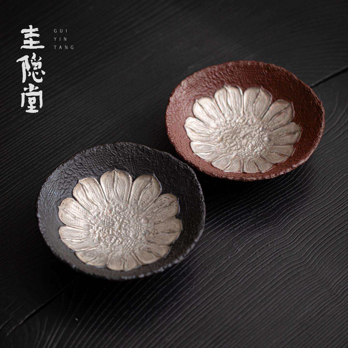 堂粗陶鎏小银圭壶承高档原矿紫砂家用干隐泡茶盘银绘紫砂茶壶茶托