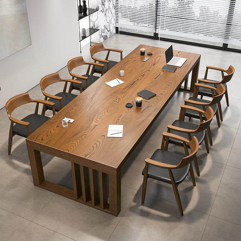 原木会议桌长桌简约大型办公桌书桌实木洽谈桌椅组合长方形工作台