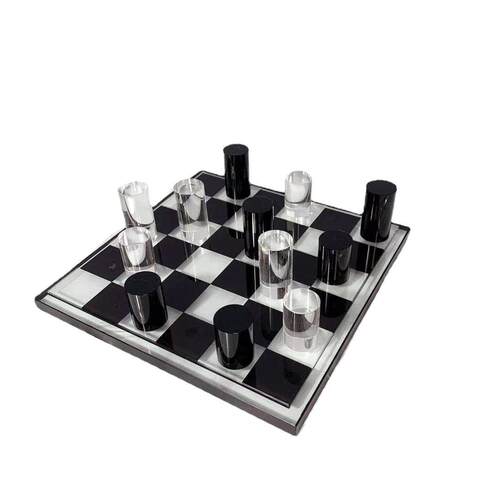 现代水晶玻璃黑白棋子格子棋盘摆件家居客厅玄关电视柜样板间摆饰