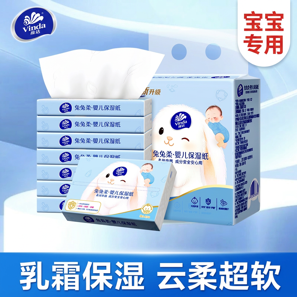 维达婴儿乳霜纸云柔巾宝宝专用保湿柔纸巾鼻子纸60抽8包抽纸