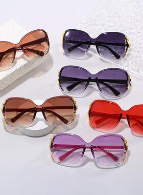 女士狐狸头太阳眼镜经典大框中老年时尚山茶花遮阳墨镜太阳镜