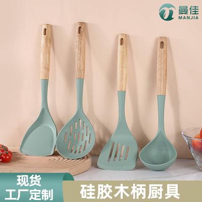 木柄硅胶厨具套装不粘锅专锅铲烹饪勺铲套装厨房工具kitchen set