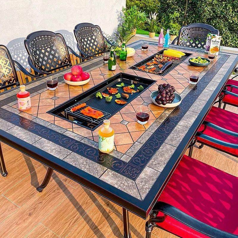 户外铸铝烧烤砖餐桌庭院露台花园铁户外休闲家居户外秋千电烤架桌