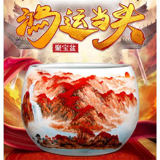 吴景存手作鸿运当头聚宝盆珍宝结缘景德镇手工陶瓷高白瓷家装摆件