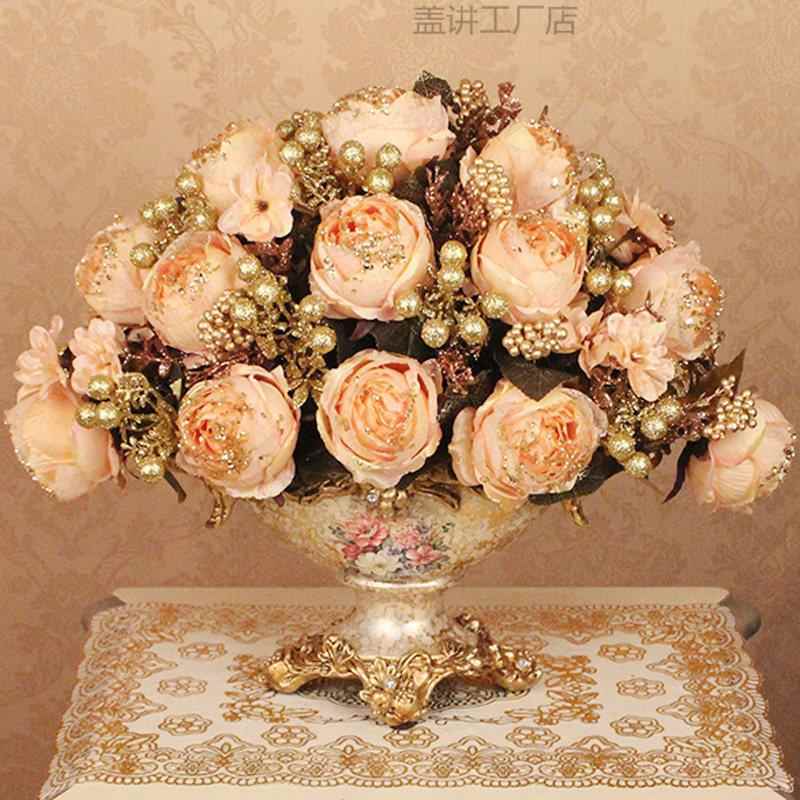 欧式高档假花仿真花摆件客厅牡丹家居餐桌插花装饰品绢花套装摆设
