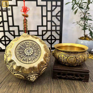 铜盘工艺品黄铜狮子头百盘香炉缸聚宝厂家聚宝金蝉摆件批发内有福