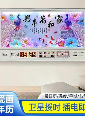 2025新款家用客厅万年历晶瓷钻石装饰画挂钟LED数码静音时钟