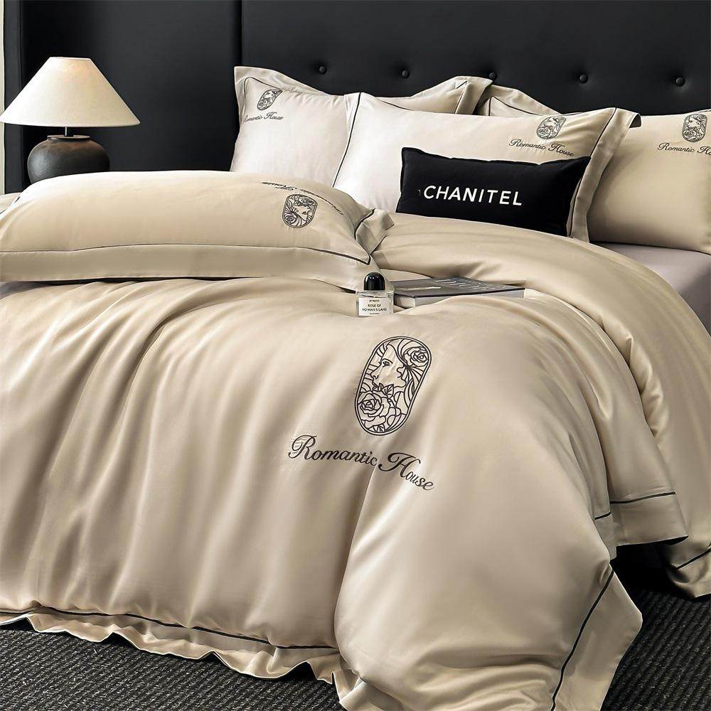 以爱之名亲肤凉感水洗真丝刺绣四件套春夏通用卧室床品淑女风套件,床上用品,床垫/床褥/床护垫/榻榻米床垫,淘宝优惠券,粉丝福利购,淘宝优惠卷