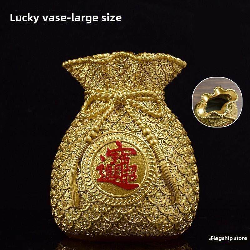 福袋花瓶过年花摆件喜庆桌上金麦穗花瓶钱袋子适合插大麦的花瓶