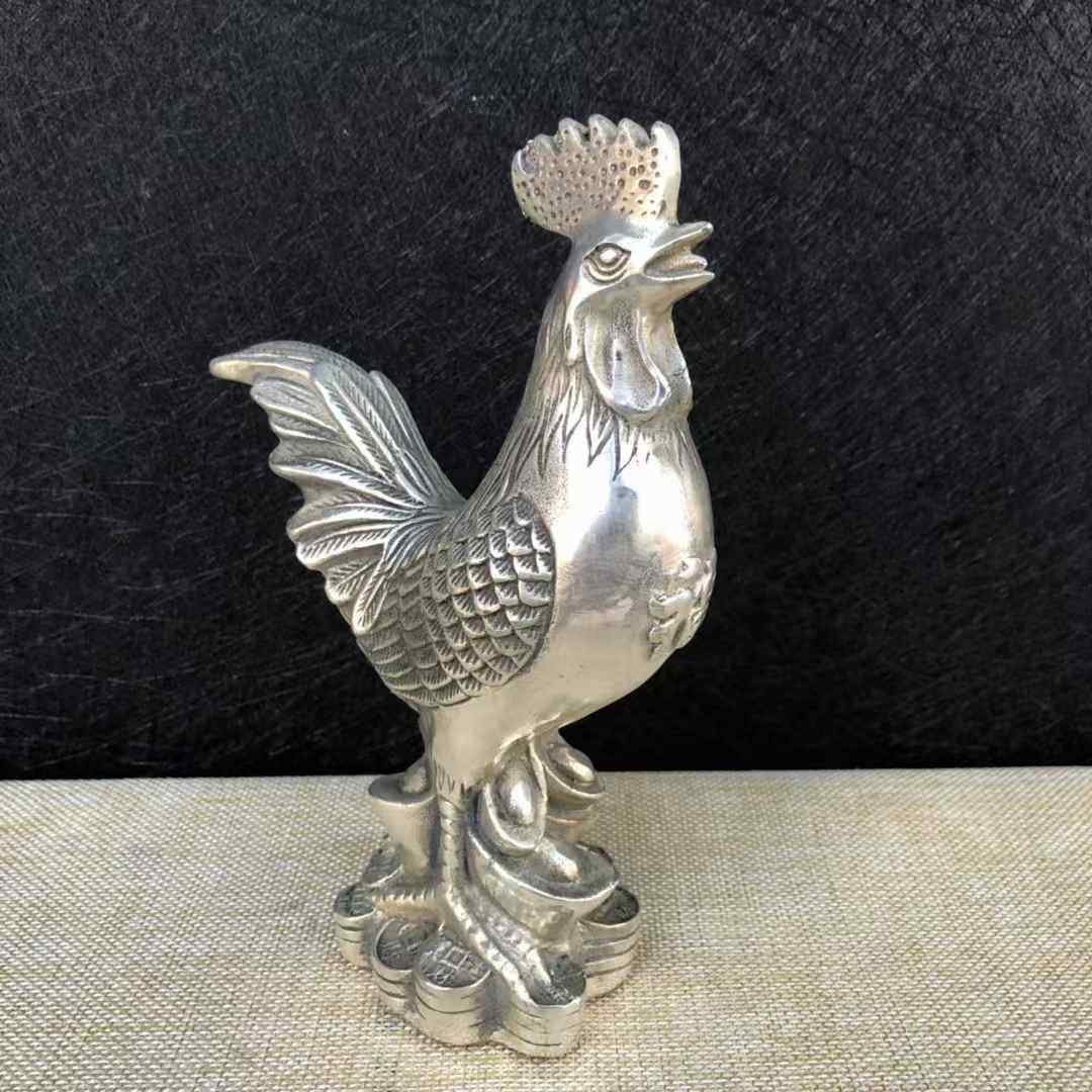 正品铜鸡件做旧鎏银福字鸡生肖鸡居家摆客白厅办公桌室面装饰招财