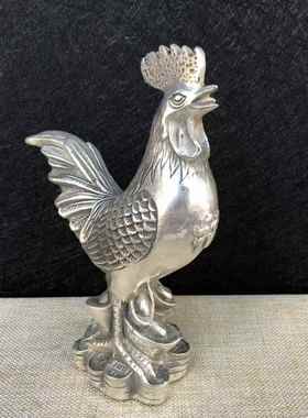 正品铜鸡件做旧鎏银福字鸡生肖鸡居家摆客白厅办公桌室面装饰招财