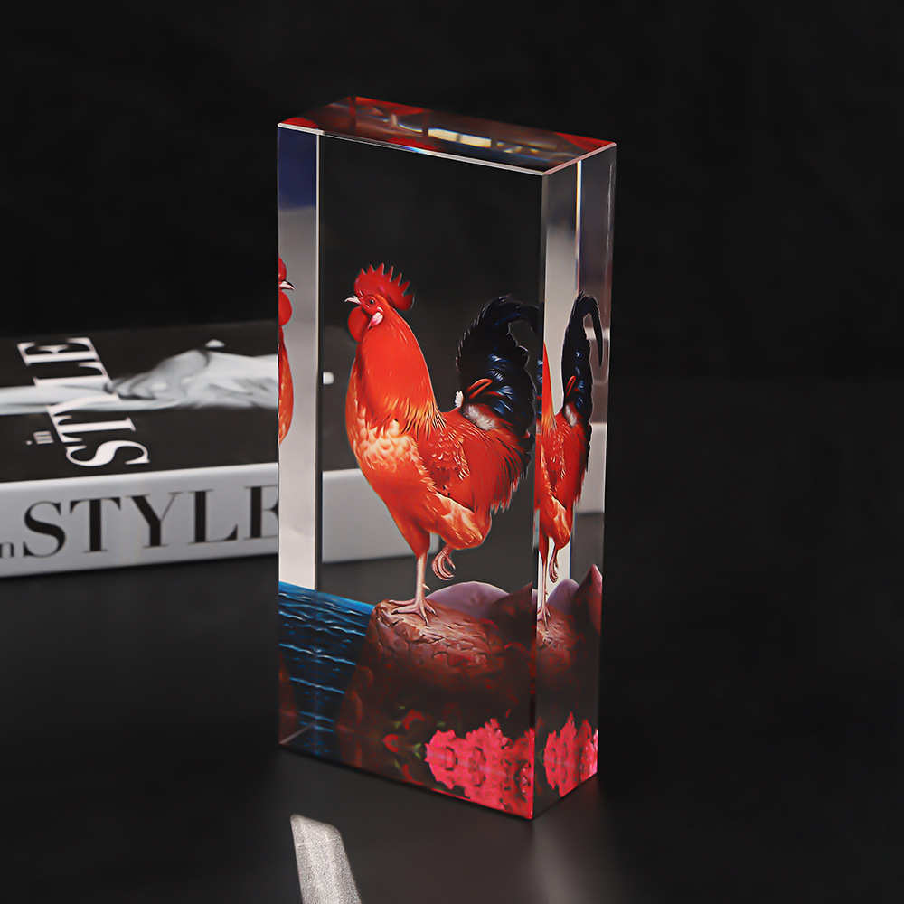 桌面砖工艺品摆件水晶创意动物动物玻璃砖彩印装饰居家玄关造景