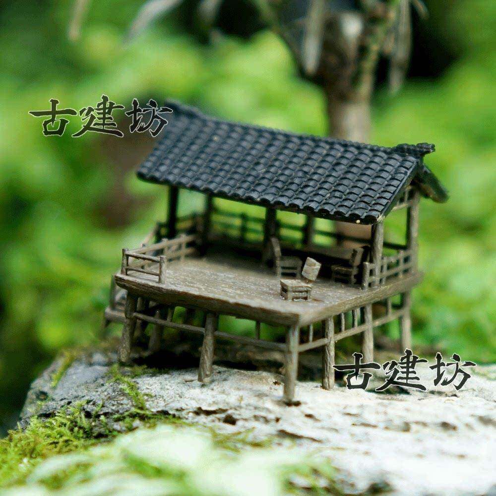 盆景微景观假山水陆缸鱼缸造景小摆件中式古建筑模型庭院书房凉亭