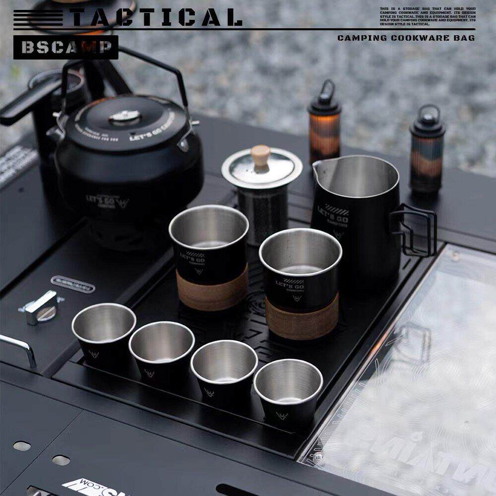 鹿险家战术黑茶具露营茶具套组公道杯茶水分离泡茶器户外旅行套组