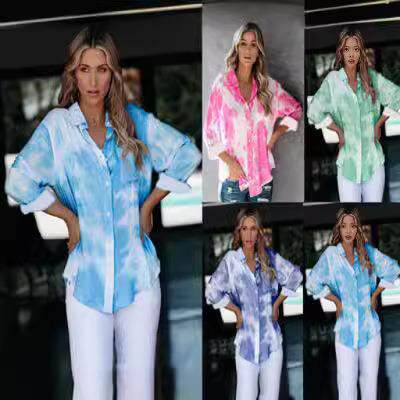 Women's gradient printed women's shirt long sleeved shirt