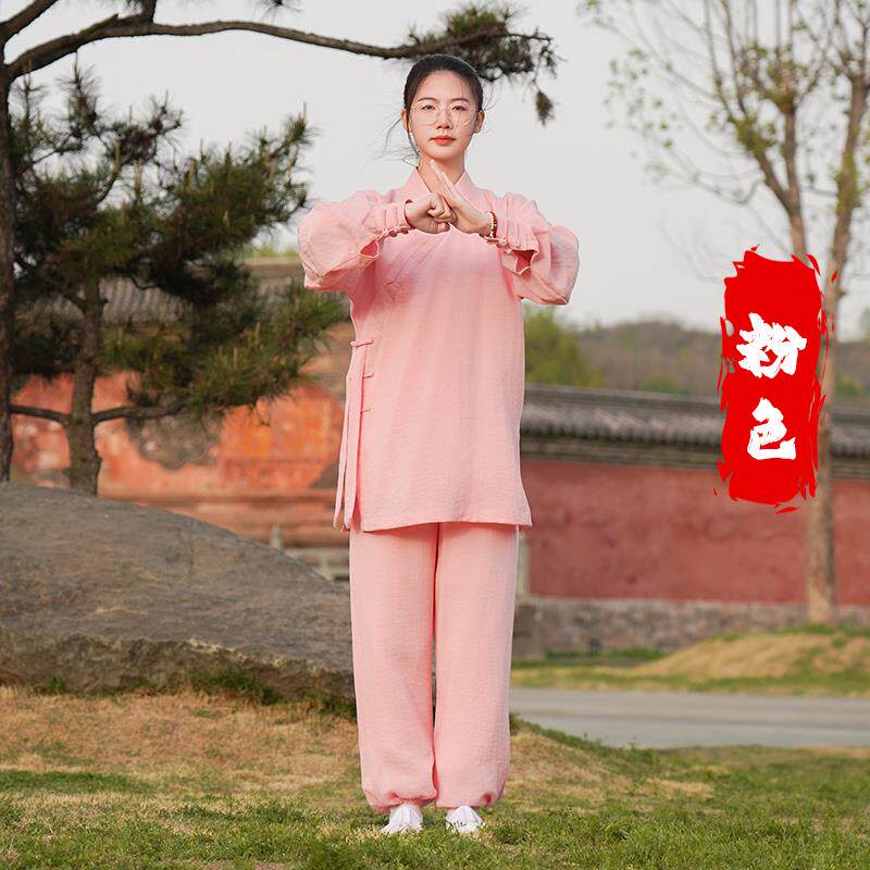 正品太极拳练功服男亚服棉麻20道动25春季新款袍衣服武术运服装太