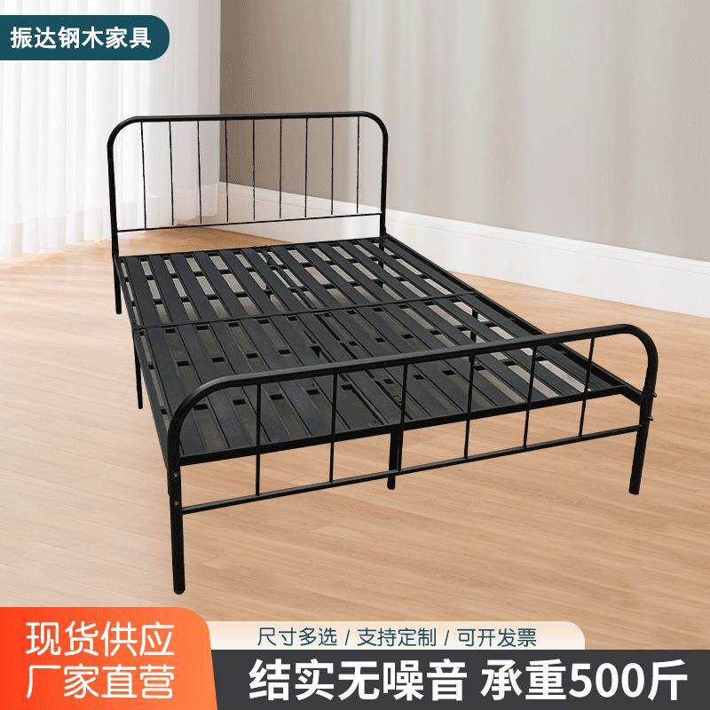 双人铁架床金属床租房床铺办公室黑架铁艺双人床加厚稳固
