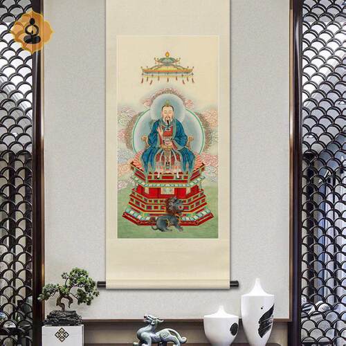 工笔人物国画青华大帝太乙救苦天尊画像玄关书房中式画轴卷轴挂画