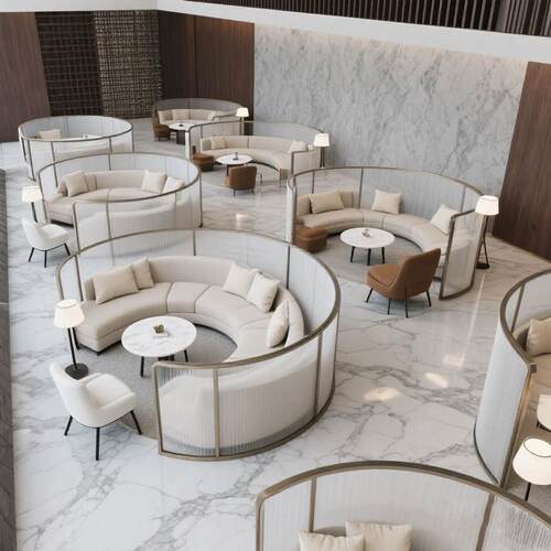 弧形隔断铁艺休闲洽谈区屏风不锈钢圆弧餐饮店办公室隔断半圆屏风