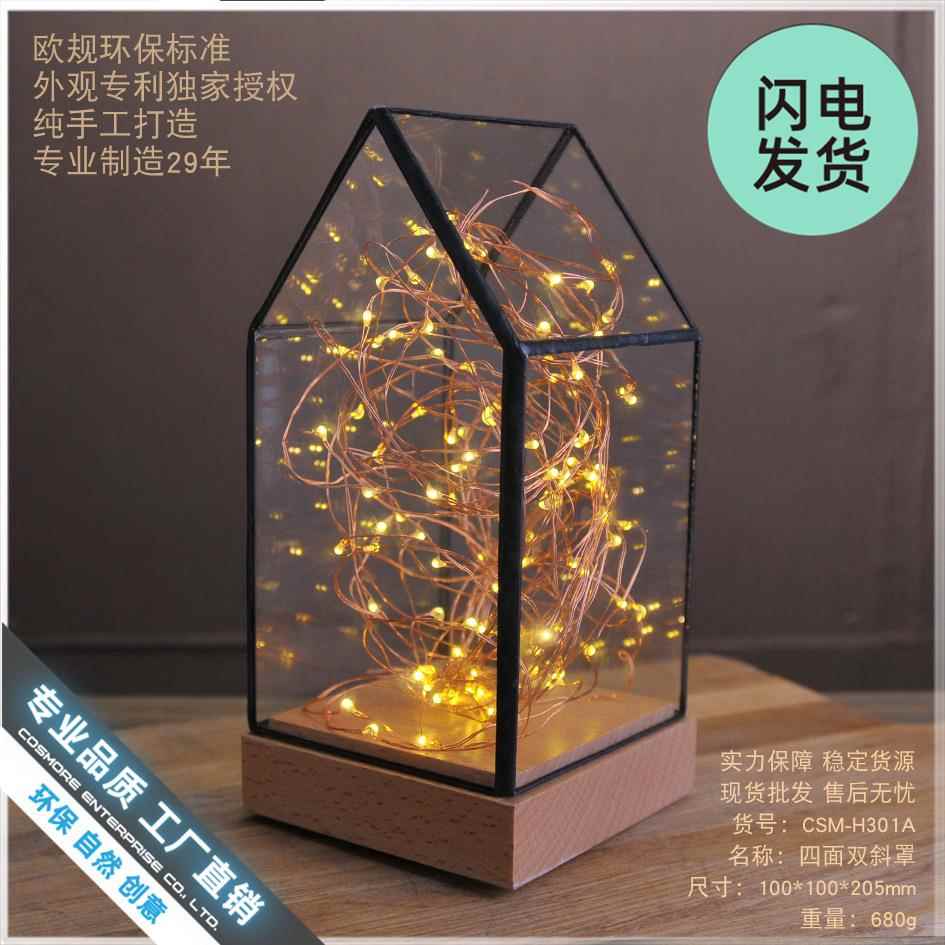 新款直销火树银花实木玻璃罩夜灯LED装饰台灯浪漫创意礼品生日礼