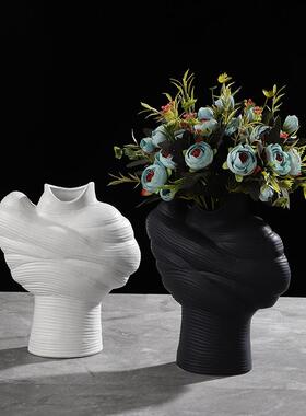 简约UKF代ins扭不规则陶现瓷摆插件轻奢样板间艺术花花曲瓶花器