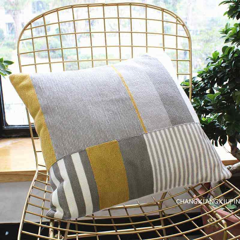 正品代简约形几何刺绣抱枕套现不含芯客厅车内花沙发长方靠腰垫软