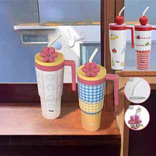 Tagi保温杯怦怦花田吨吨杯不锈钢吸管可爱女生高颜值超大容量水杯