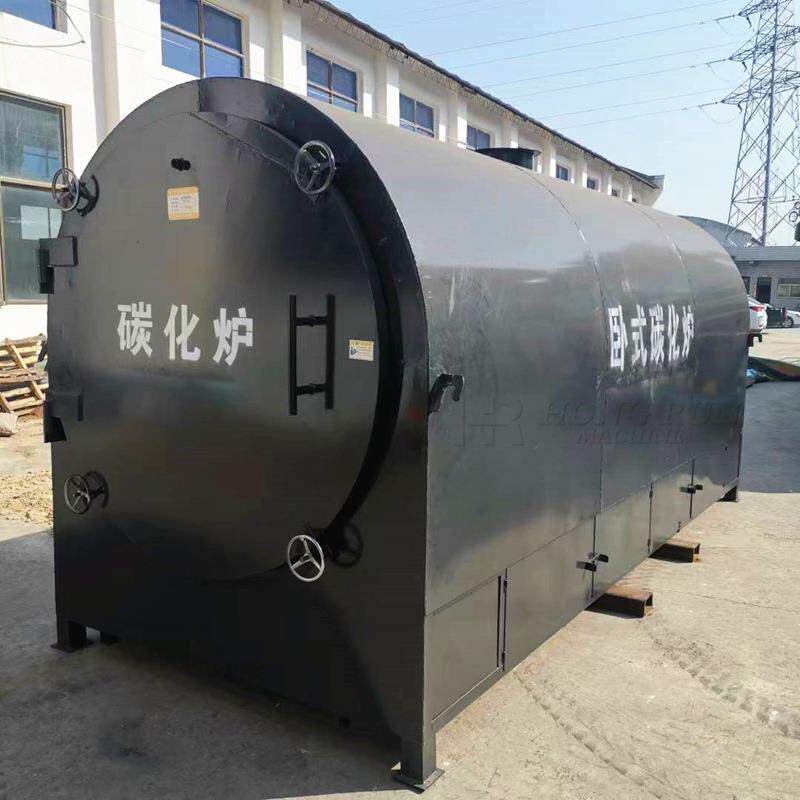 卧式无烟制炭机原木炭化炉设备木材核桃锯末无烟炭小型卧式炭化炉