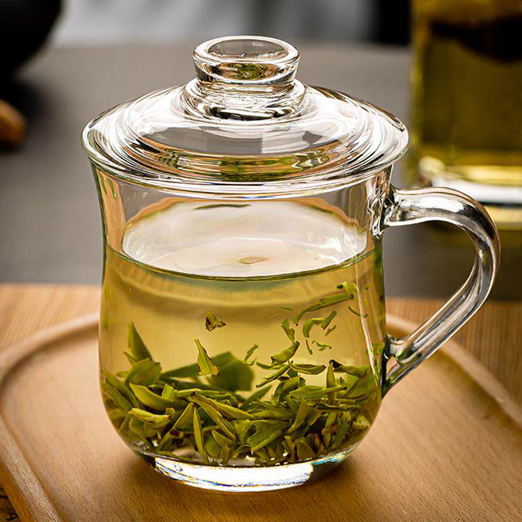 加厚耐热玻璃带盖茶饮杯盖杯带把杯子办公家用喝水杯泡茶杯