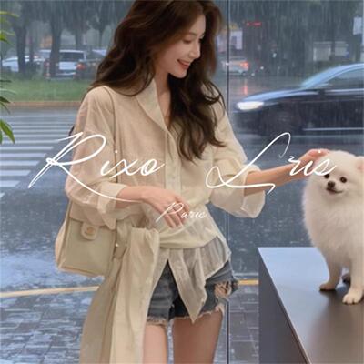 RIXO LRIS法式气质收腰绑带白色衬衫女春秋季高级感洋气长袖上衣