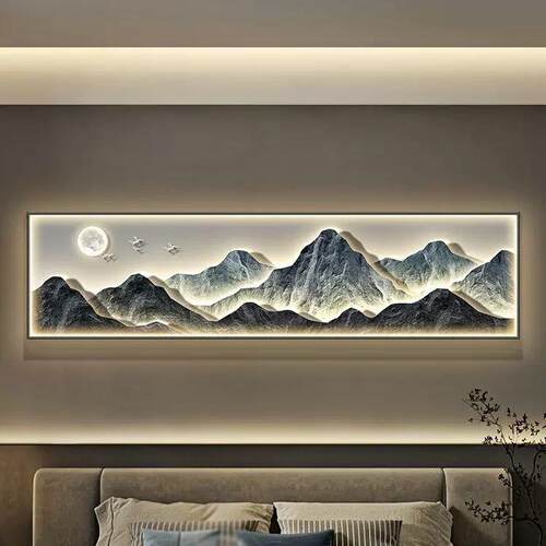 现代简约卧室装饰画背有靠山床头挂画山水画轻奢主卧房间墙壁挂画