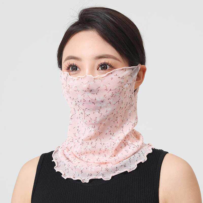 纱巾冰丝围脖巾脸部防晒薄款脖套女式面纱面罩颈套丝巾遮脸口罩秋