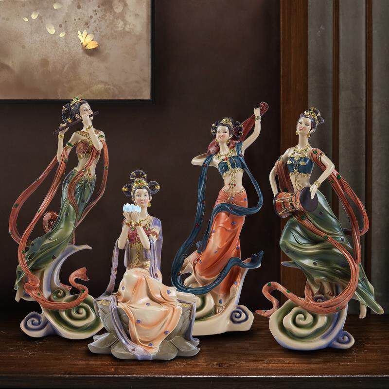 敦煌飞天摆件古典仙女禅意茶室书架电视柜新中式装饰品高端工艺品