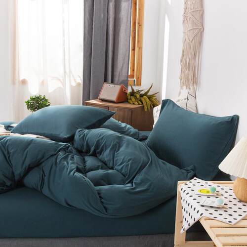 正品超裸天睡竺三四件套纯色床棉上针织全柔棉被套床单床笠4件套