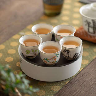 手绘水墨梅花茶杯银口品茗杯陶瓷家用主人杯单杯复古个人专用喝茶