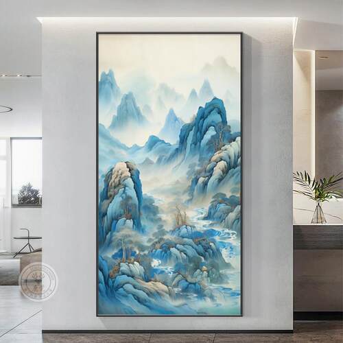 万里江山图进门玄关挂画新中式走廊过道装饰画高档大气靠山图壁画