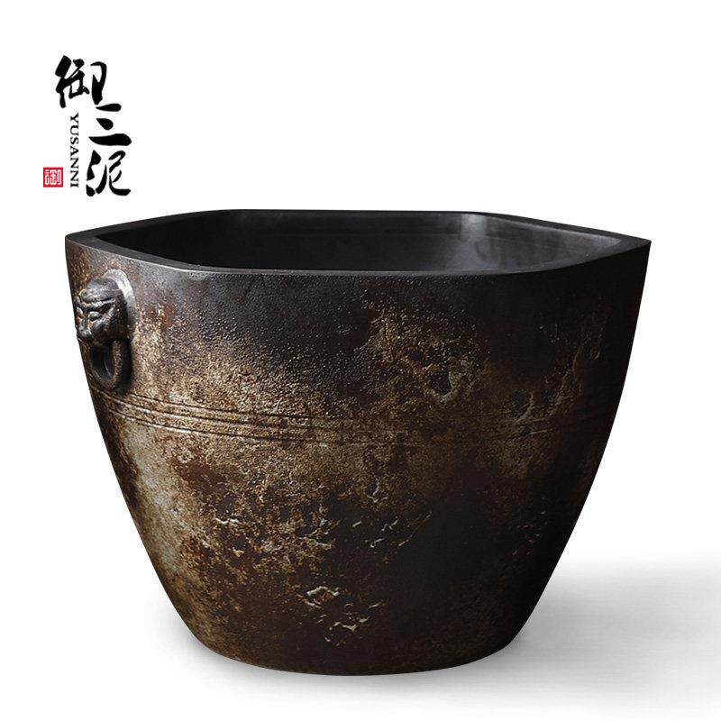 景德镇陶瓷金鱼仿古大缸流水摆件招财庭院六角水缸风水聚宝盆水池