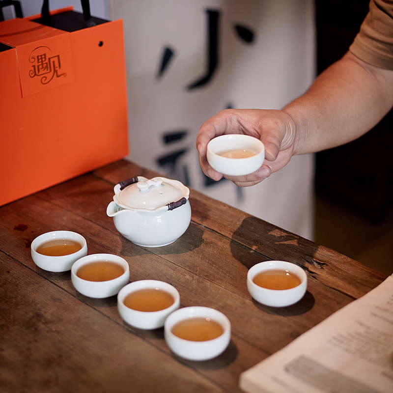 礼手杯茶杯抓一壶奢快茶壶单瓷商务伴轻壶手高档高档两杯客羊脂玉