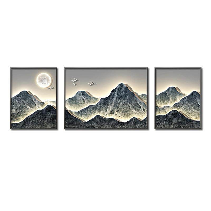 背有靠山三联画轻奢客厅装饰画沙发背景墙画办公室大气金山晶瓷画