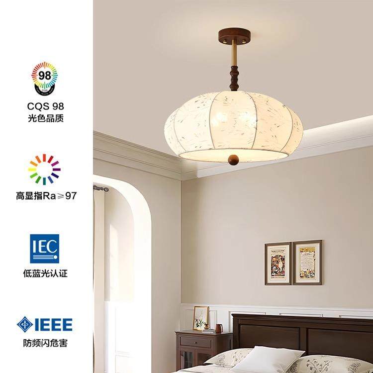 法式复古风吊灯卧室布艺花纹中古餐厅吧台南洋实木浪漫房间主灯具