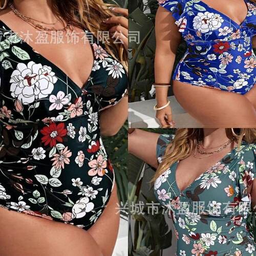 Big size fat woman tight fitting one-piece bikini swimsuit