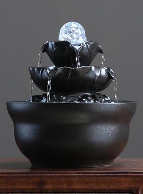陶瓷流水摆件循环水生财风水轮桌面喷泉造景客厅茶室招财纳福小型