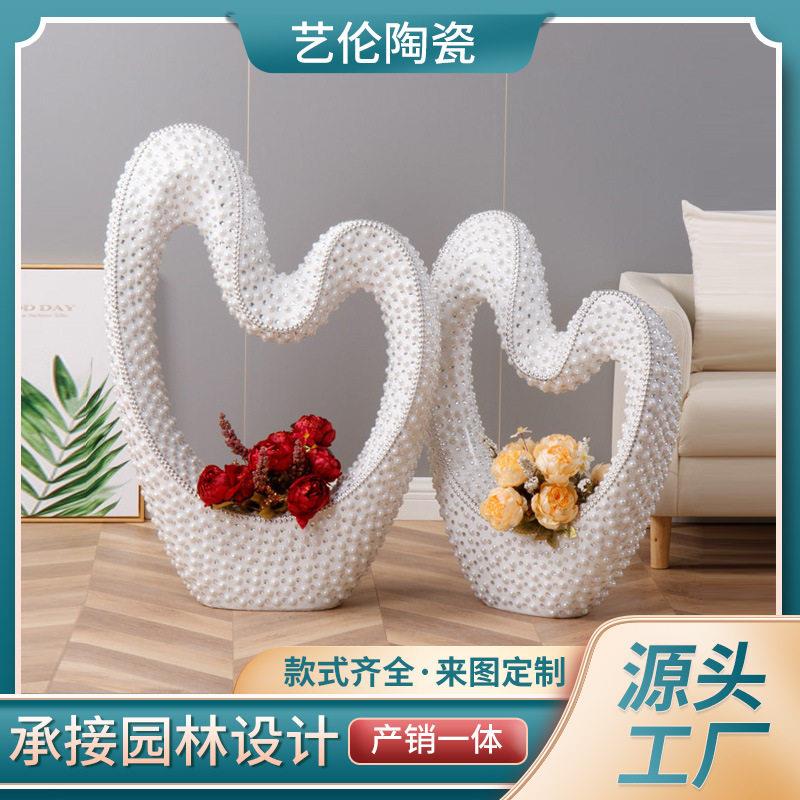 厂家定制新款珍珠玻璃钢花篮插花花器客厅酒店商场摆件台面花盆