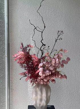 【柿吉】远山设计师款手扎花束彷真花绢花陶瓷花瓶别墅台柱摆件