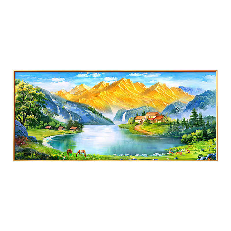 聚财挂画新款2024背景墙沙发聚宝盆壁画风景西墙装饰画客厅山水画