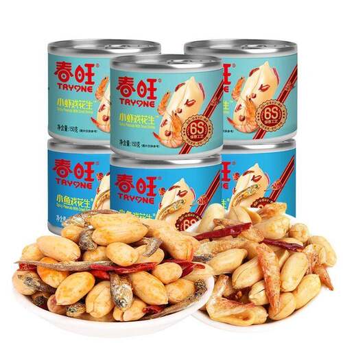 新疆包邮春旺小鱼戏花生小虾150g罐装下酒菜咸味花生米辣味零食小