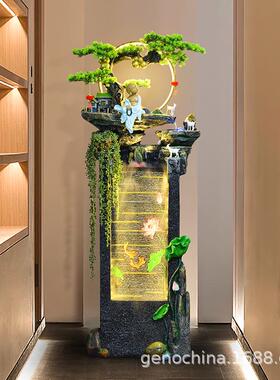 新中式瀑布流水喷泉年年有鱼景观装饰店铺办公室客厅招财摆件-5